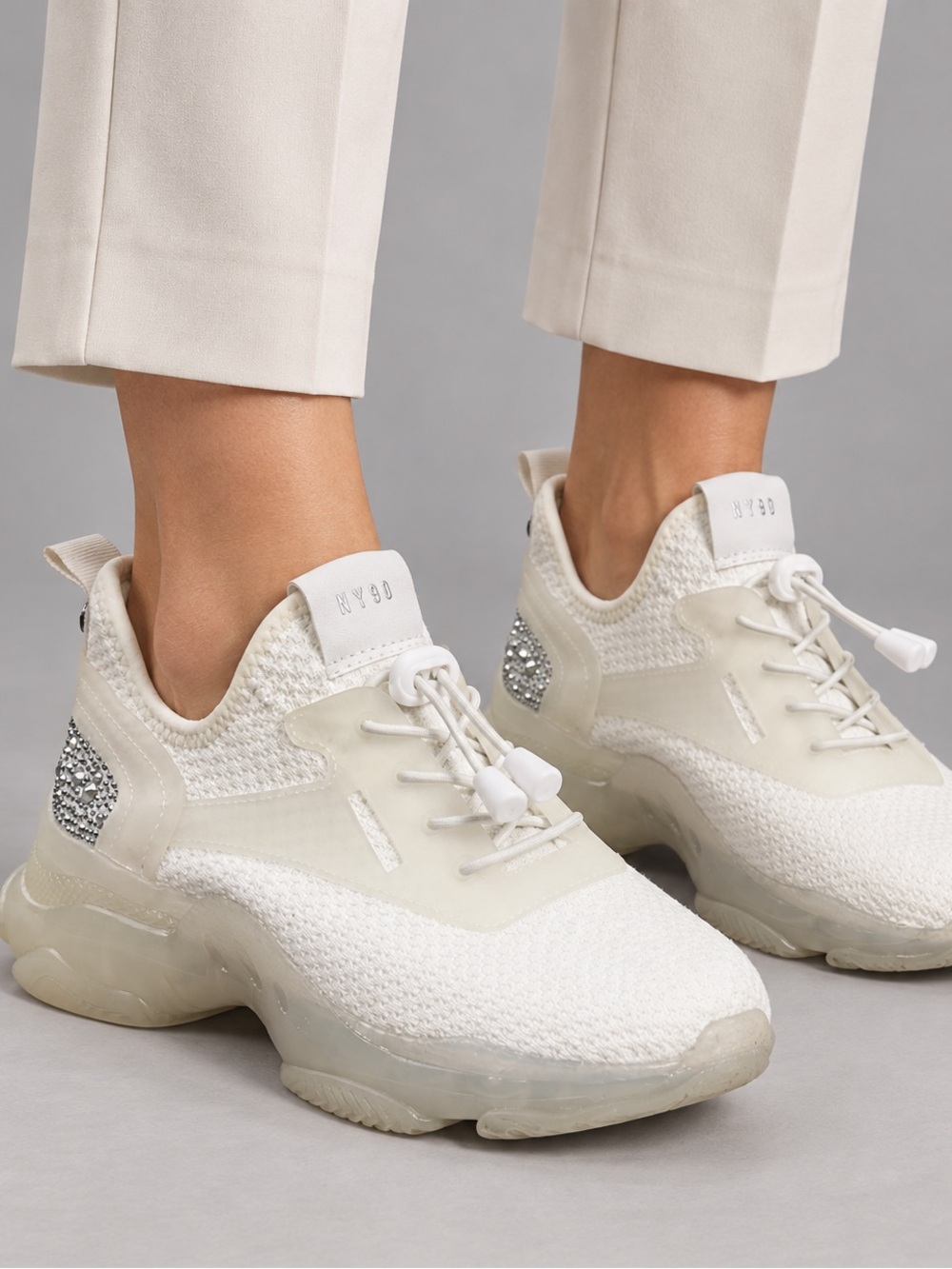 Steve Madden Myles-R White Rhinestone Chunky Sneakers Women’s 8M